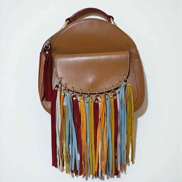 Vittoria Napoli Leather Fringed Mini Backpack Purse Italy main image 4